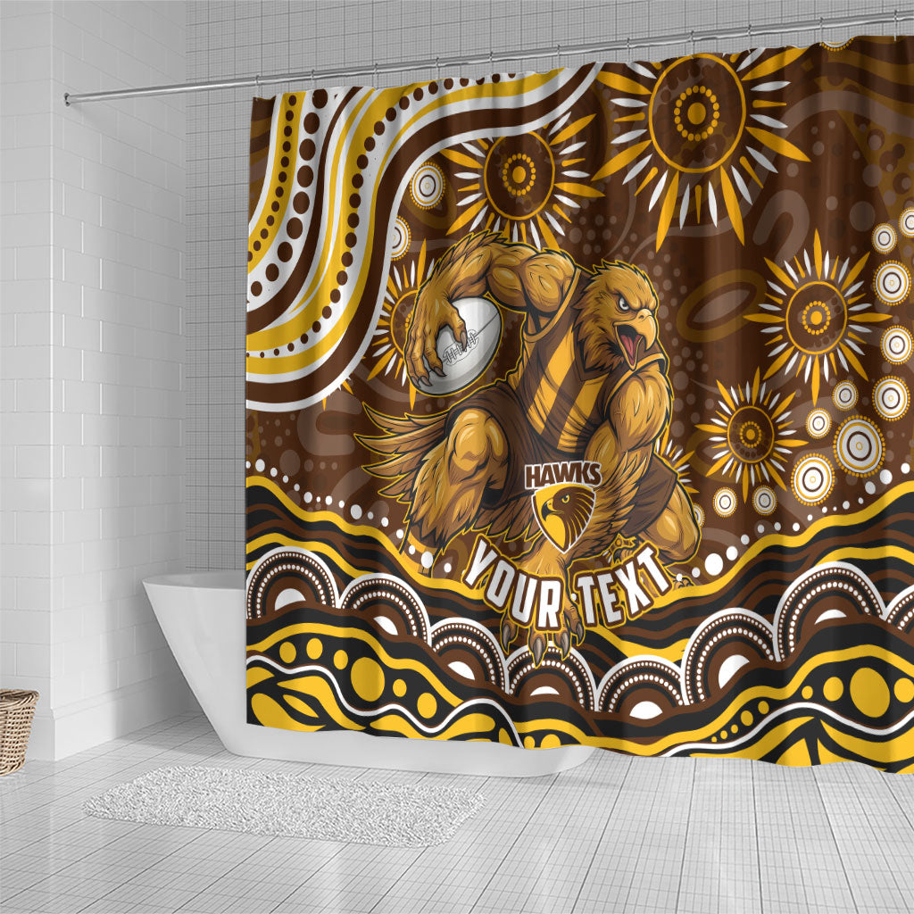 Personalized Hawthorn Hawks AFL Mascot Shower Curtain Aboriginal Dot Art - Dreamtime Football Mascot