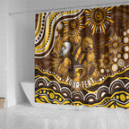 Personalized Hawthorn Hawks AFL Mascot Shower Curtain Aboriginal Dot Art - Dreamtime Football Mascot