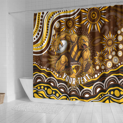 Personalized Hawthorn Hawks AFL Mascot Shower Curtain Aboriginal Dot Art - Dreamtime Football Mascot