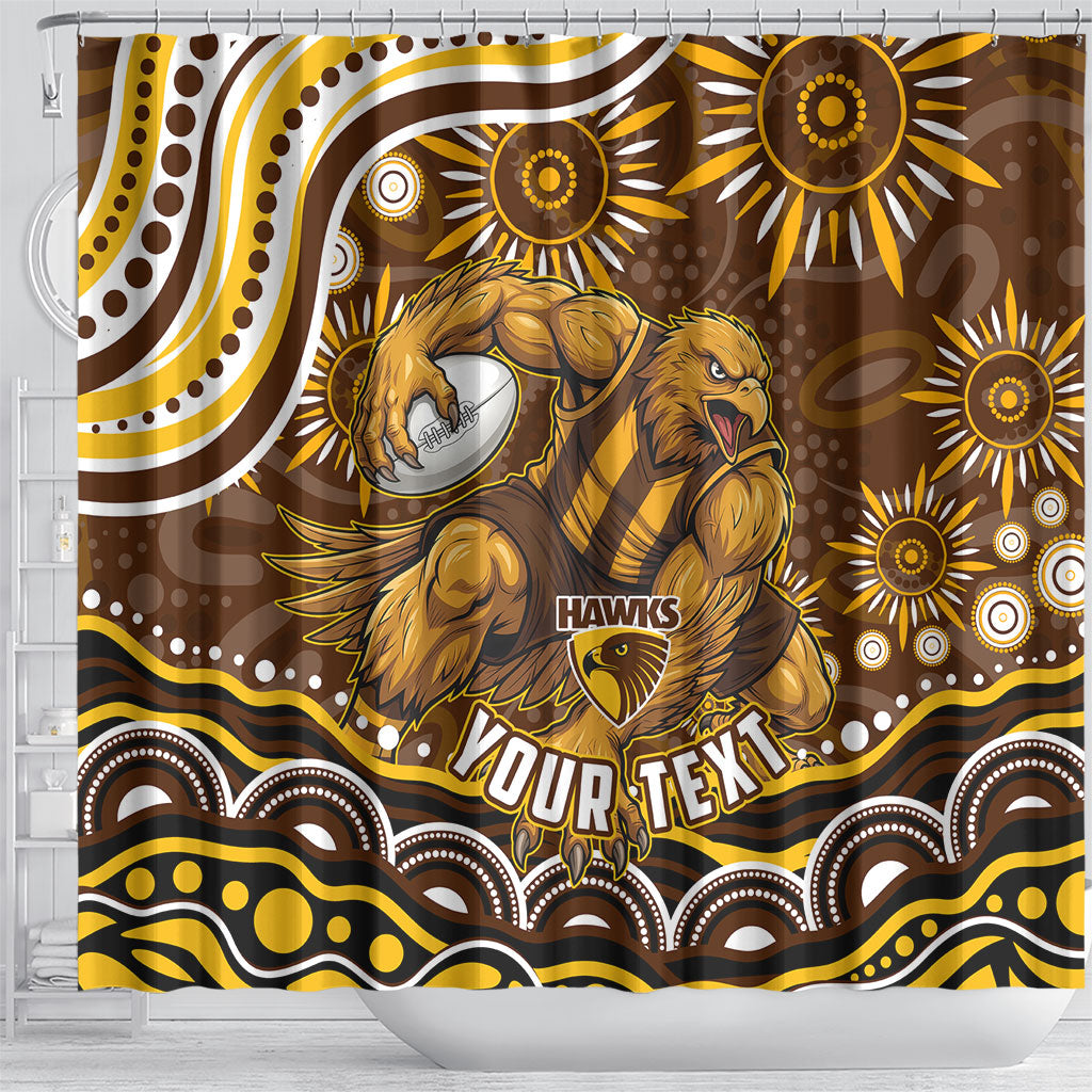 Personalized Hawthorn Hawks AFL Mascot Shower Curtain Aboriginal Dot Art - Dreamtime Football Mascot