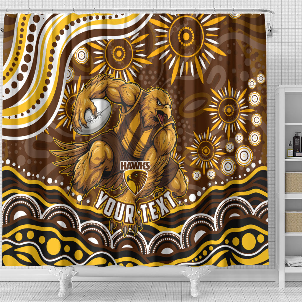 Personalized Hawthorn Hawks AFL Mascot Shower Curtain Aboriginal Dot Art - Dreamtime Football Mascot
