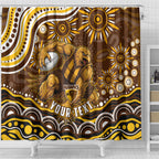 Personalized Hawthorn Hawks AFL Mascot Shower Curtain Aboriginal Dot Art - Dreamtime Football Mascot