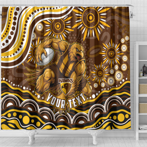 Personalized Hawthorn Hawks AFL Mascot Shower Curtain Aboriginal Dot Art - Dreamtime Football Mascot