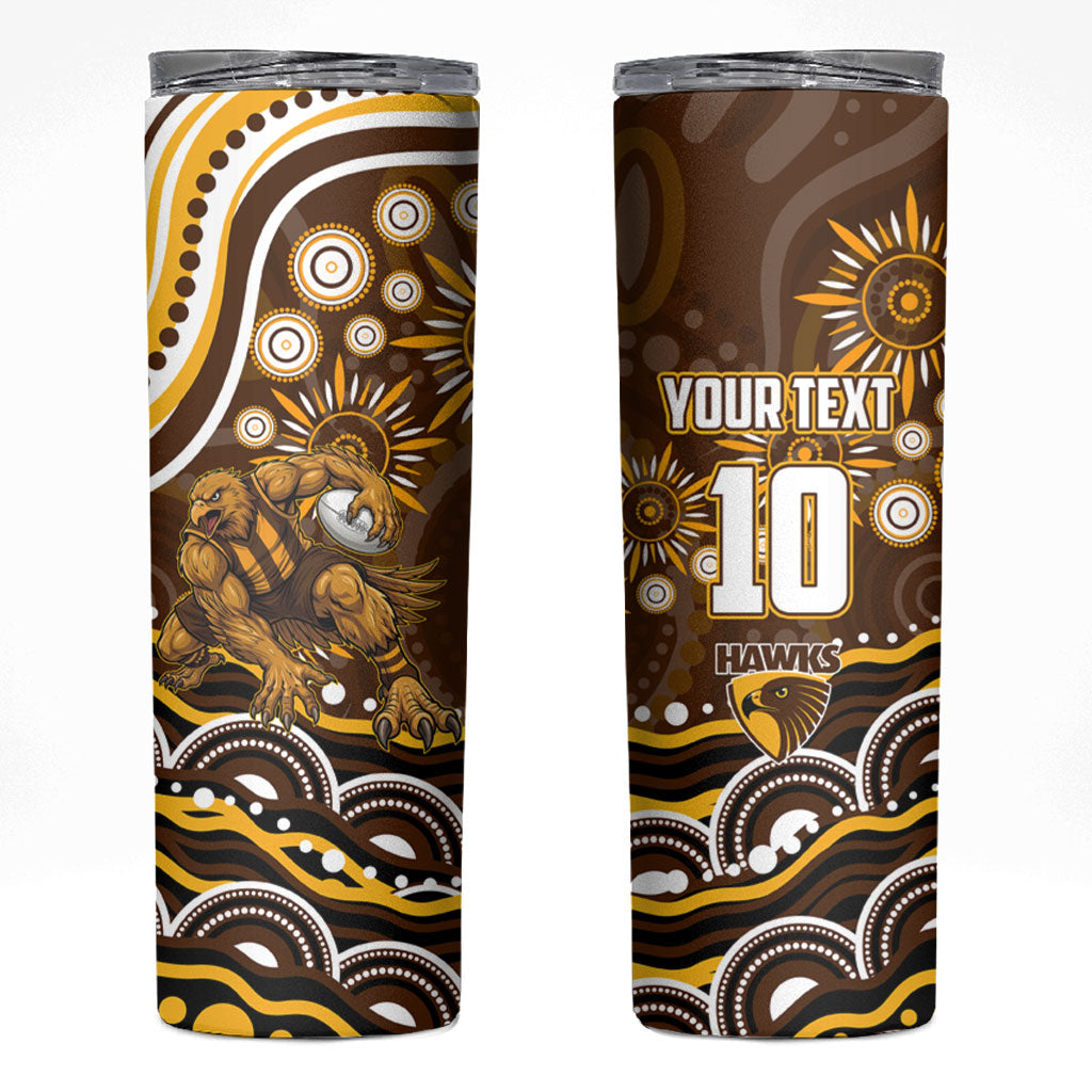 Personalized Hawthorn Hawks AFL Mascot Skinny Tumbler Aboriginal Dot Art - Dreamtime Football Mascot