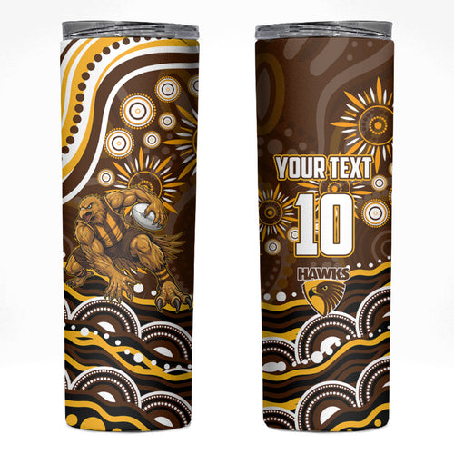 Personalized Hawthorn Hawks AFL Mascot Skinny Tumbler Aboriginal Dot Art - Dreamtime Football Mascot