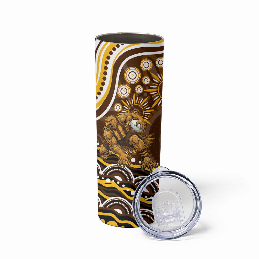 Personalized Hawthorn Hawks AFL Mascot Skinny Tumbler Aboriginal Dot Art - Dreamtime Football Mascot