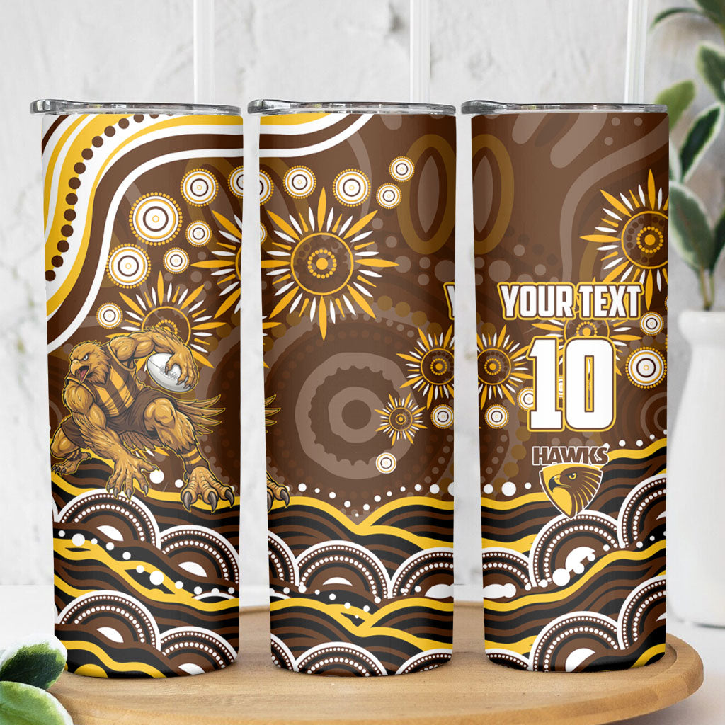 Personalized Hawthorn Hawks AFL Mascot Skinny Tumbler Aboriginal Dot Art - Dreamtime Football Mascot