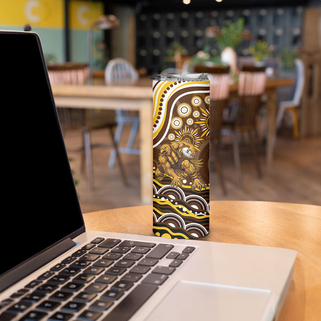Personalized Hawthorn Hawks AFL Mascot Skinny Tumbler Aboriginal Dot Art - Dreamtime Football Mascot