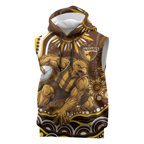 Personalized Hawthorn Hawks AFL Mascot Sleeveless Hoodie Aboriginal Dot Art - Dreamtime Football Mascot