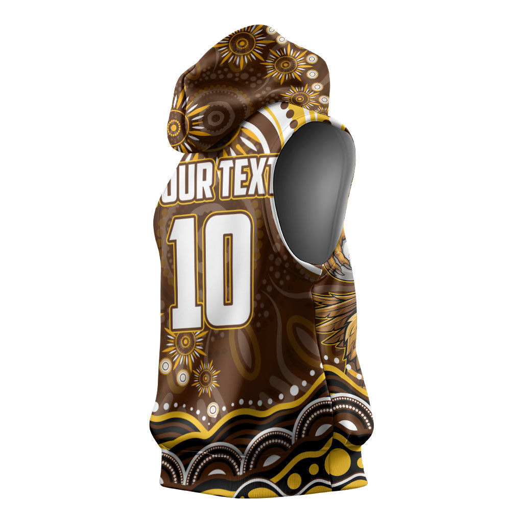 Personalized Hawthorn Hawks AFL Mascot Sleeveless Hoodie Aboriginal Dot Art - Dreamtime Football Mascot