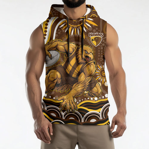 Personalized Hawthorn Hawks AFL Mascot Sleeveless Hoodie Aboriginal Dot Art - Dreamtime Football Mascot