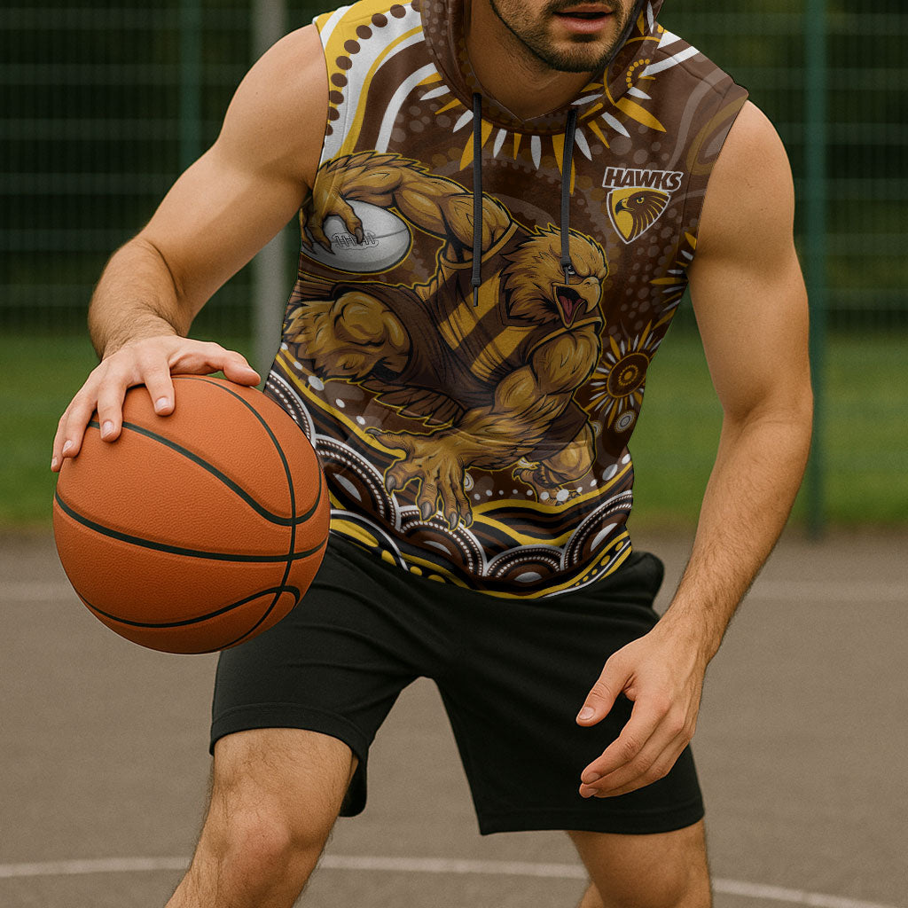 Personalized Hawthorn Hawks AFL Mascot Sleeveless Hoodie Aboriginal Dot Art - Dreamtime Football Mascot