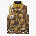 Personalized Hawthorn Hawks AFL Mascot Sleeveless Puffer Jacket Aboriginal Dot Art - Dreamtime Football Mascot
