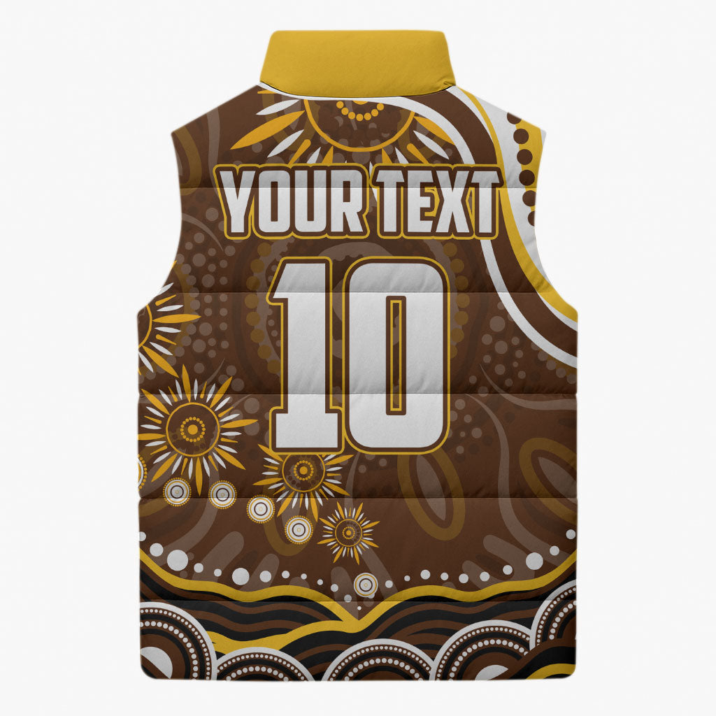 Personalized Hawthorn Hawks AFL Mascot Sleeveless Puffer Jacket Aboriginal Dot Art - Dreamtime Football Mascot