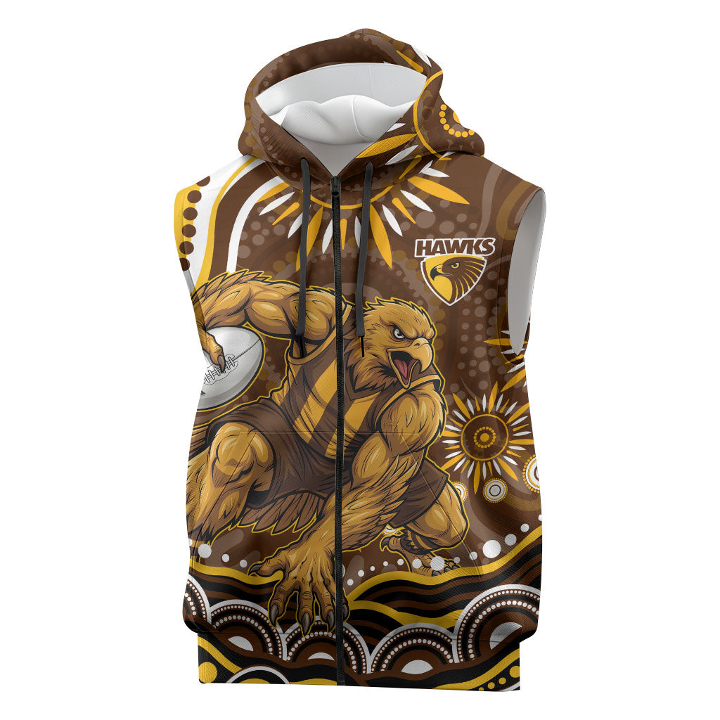 Personalized Hawthorn Hawks AFL Mascot Sleeveless Zip Hoodie Aboriginal Dot Art - Dreamtime Football Mascot