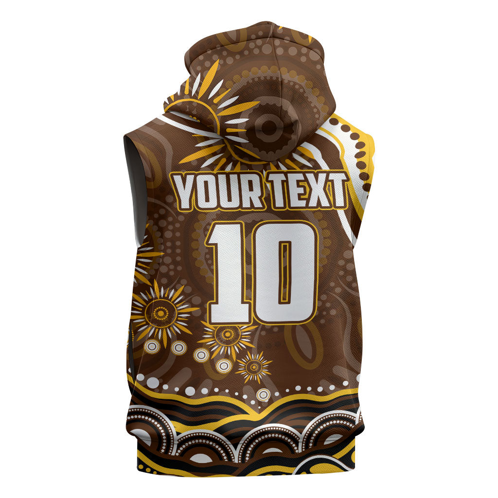 Personalized Hawthorn Hawks AFL Mascot Sleeveless Zip Hoodie Aboriginal Dot Art - Dreamtime Football Mascot