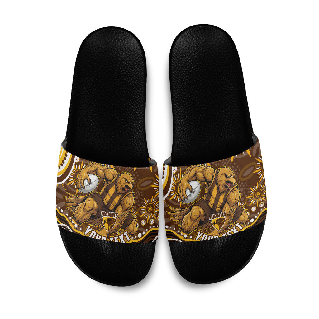 Personalized Hawthorn Hawks AFL Mascot Slide Sandals Aboriginal Dot Art - Dreamtime Football Mascot