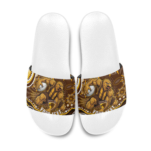Personalized Hawthorn Hawks AFL Mascot Slide Sandals Aboriginal Dot Art - Dreamtime Football Mascot