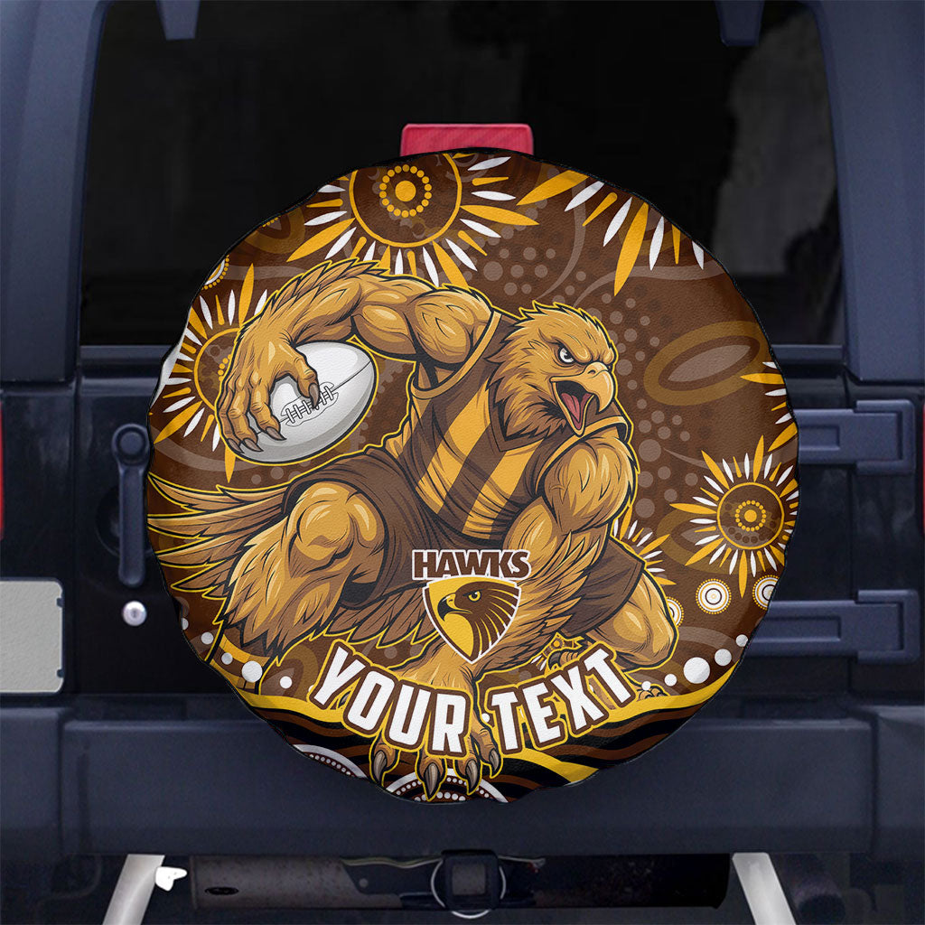 Personalized Hawthorn Hawks AFL Mascot Spare Tire Cover Aboriginal Dot Art - Dreamtime Football Mascot