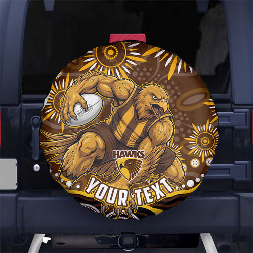 Personalized Hawthorn Hawks AFL Mascot Spare Tire Cover Aboriginal Dot Art - Dreamtime Football Mascot