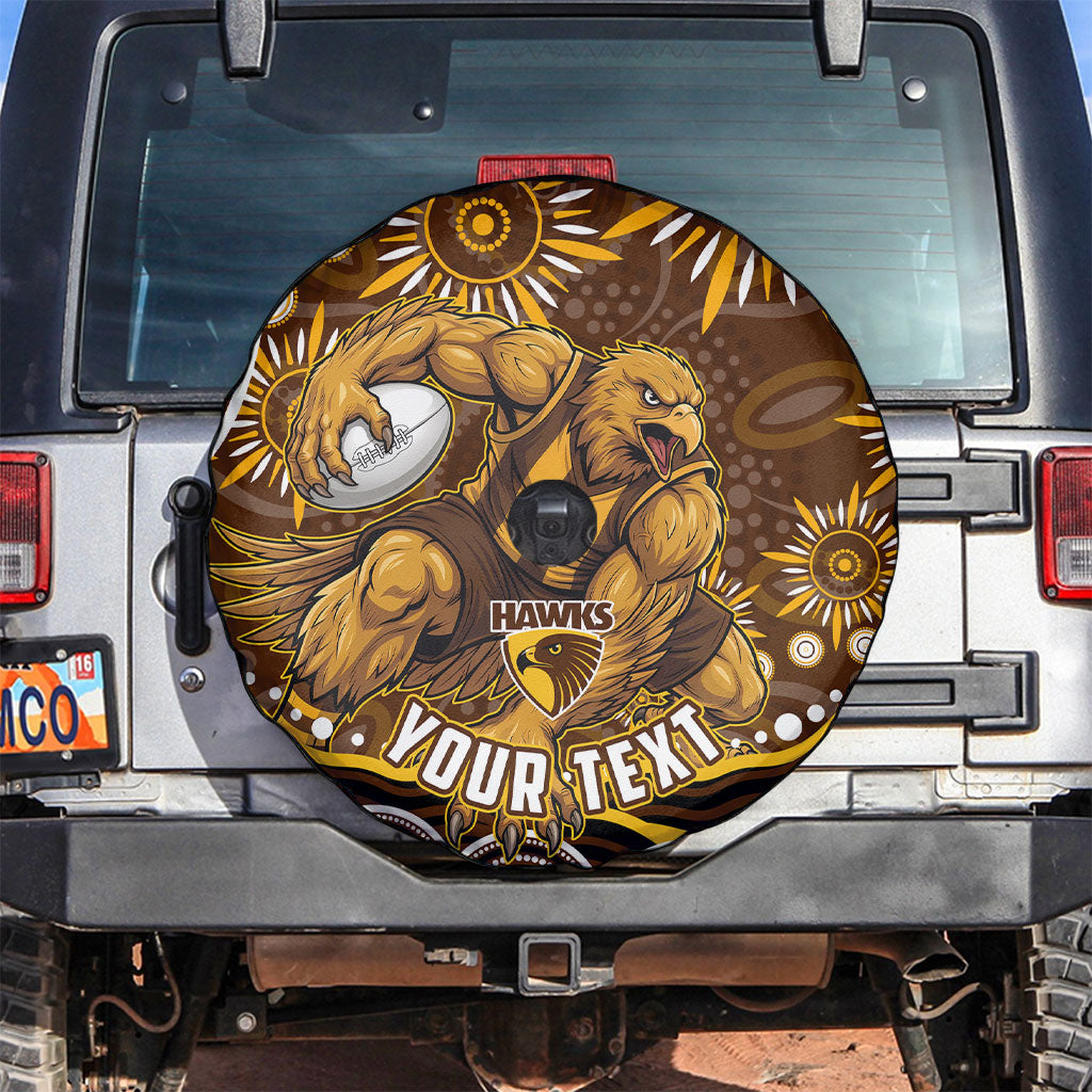 Personalized Hawthorn Hawks AFL Mascot Spare Tire Cover Aboriginal Dot Art - Dreamtime Football Mascot