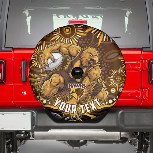 Personalized Hawthorn Hawks AFL Mascot Spare Tire Cover Aboriginal Dot Art - Dreamtime Football Mascot