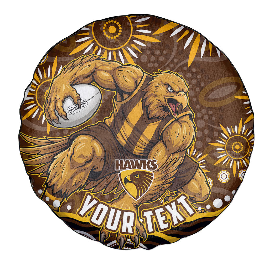 Personalized Hawthorn Hawks AFL Mascot Spare Tire Cover Aboriginal Dot Art - Dreamtime Football Mascot