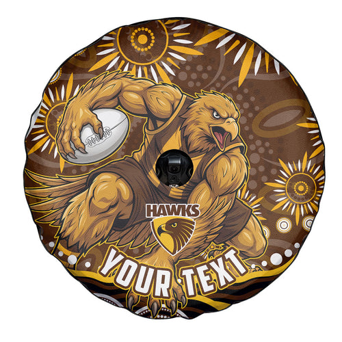 Personalized Hawthorn Hawks AFL Mascot Spare Tire Cover Aboriginal Dot Art - Dreamtime Football Mascot