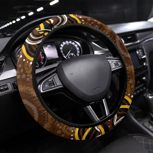 Hawthorn Hawks AFL Mascot Steering Wheel Cover Aboriginal Dot Art - Dreamtime Football Mascot