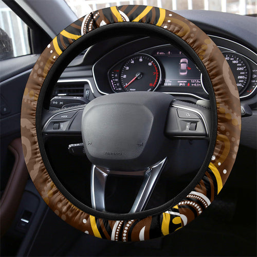 Hawthorn Hawks AFL Mascot Steering Wheel Cover Aboriginal Dot Art - Dreamtime Football Mascot