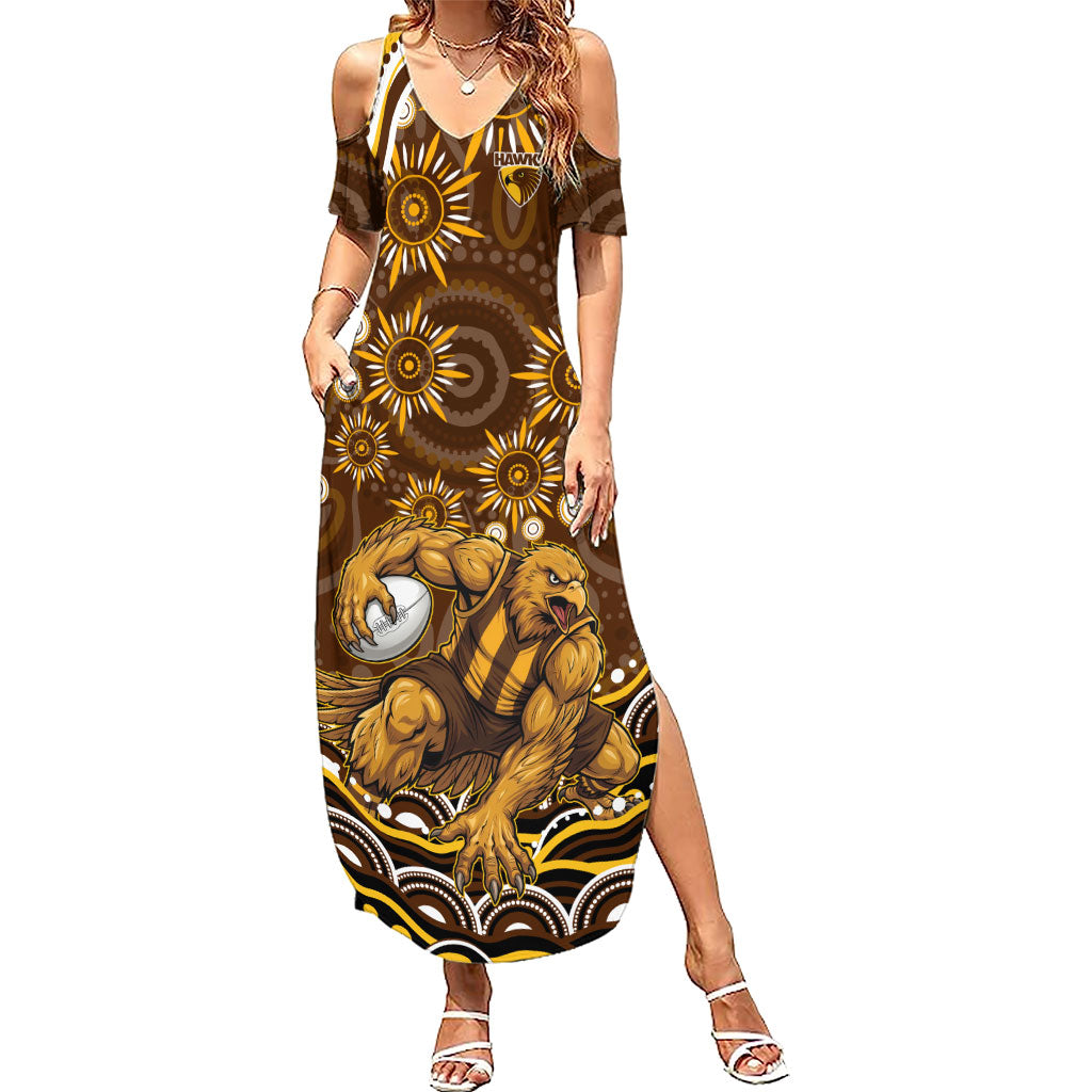 Personalized Hawthorn Hawks AFL Mascot Summer Maxi Dress Aboriginal Dot Art - Dreamtime Football Mascot