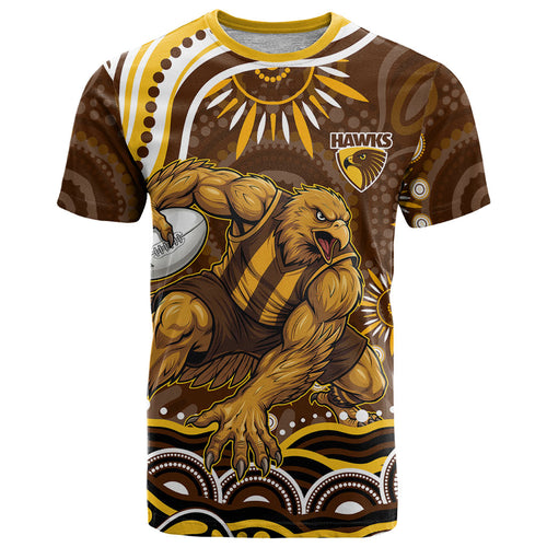Personalized Hawthorn Hawks AFL Mascot T Shirt Aboriginal Dot Art - Dreamtime Football Mascot
