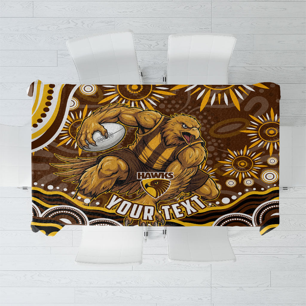 Personalized Hawthorn Hawks AFL Mascot Tablecloth Aboriginal Dot Art - Dreamtime Football Mascot