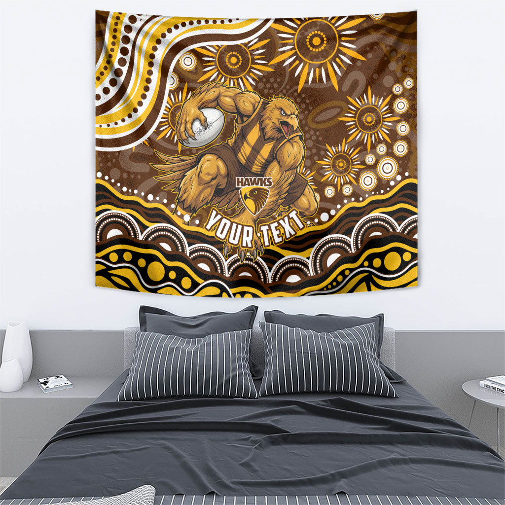 Personalized Hawthorn Hawks AFL Mascot Tapestry Aboriginal Dot Art - Dreamtime Football Mascot