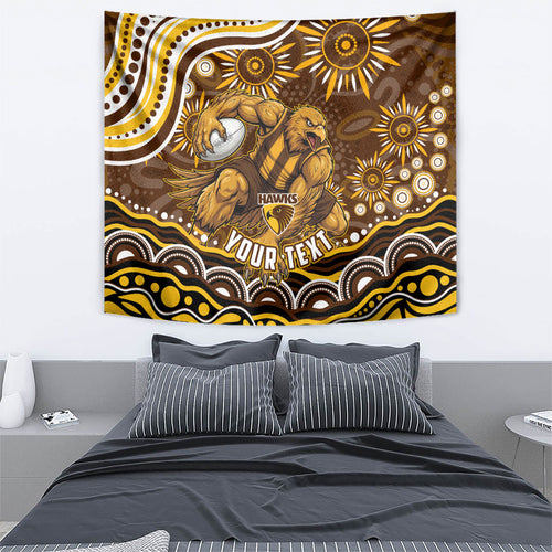 Personalized Hawthorn Hawks AFL Mascot Tapestry Aboriginal Dot Art - Dreamtime Football Mascot