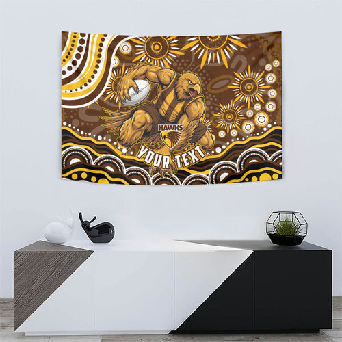 Personalized Hawthorn Hawks AFL Mascot Tapestry Aboriginal Dot Art - Dreamtime Football Mascot