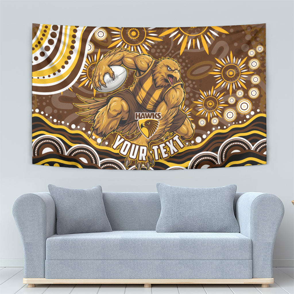Personalized Hawthorn Hawks AFL Mascot Tapestry Aboriginal Dot Art - Dreamtime Football Mascot
