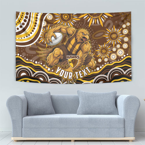 Personalized Hawthorn Hawks AFL Mascot Tapestry Aboriginal Dot Art - Dreamtime Football Mascot
