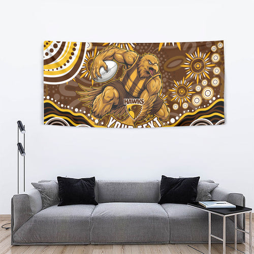 Personalized Hawthorn Hawks AFL Mascot Tapestry Aboriginal Dot Art - Dreamtime Football Mascot