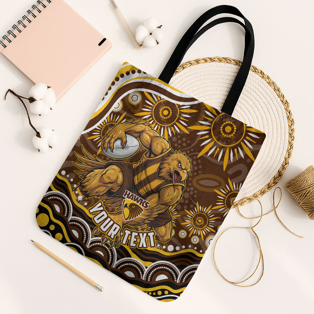 Personalized Hawthorn Hawks AFL Mascot Tote Bag Aboriginal Dot Art - Dreamtime Football Mascot