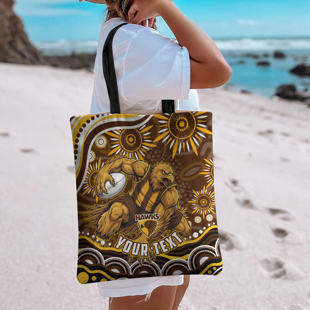 Personalized Hawthorn Hawks AFL Mascot Tote Bag Aboriginal Dot Art - Dreamtime Football Mascot
