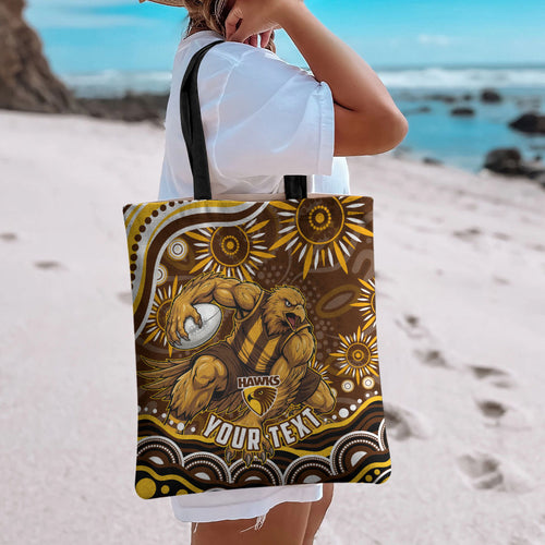 Personalized Hawthorn Hawks AFL Mascot Tote Bag Aboriginal Dot Art - Dreamtime Football Mascot
