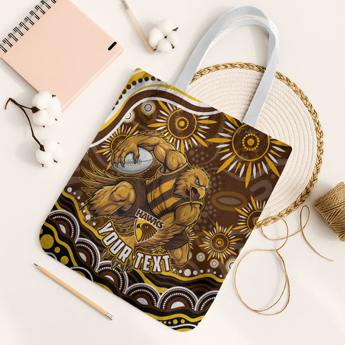 Personalized Hawthorn Hawks AFL Mascot Tote Bag Aboriginal Dot Art - Dreamtime Football Mascot