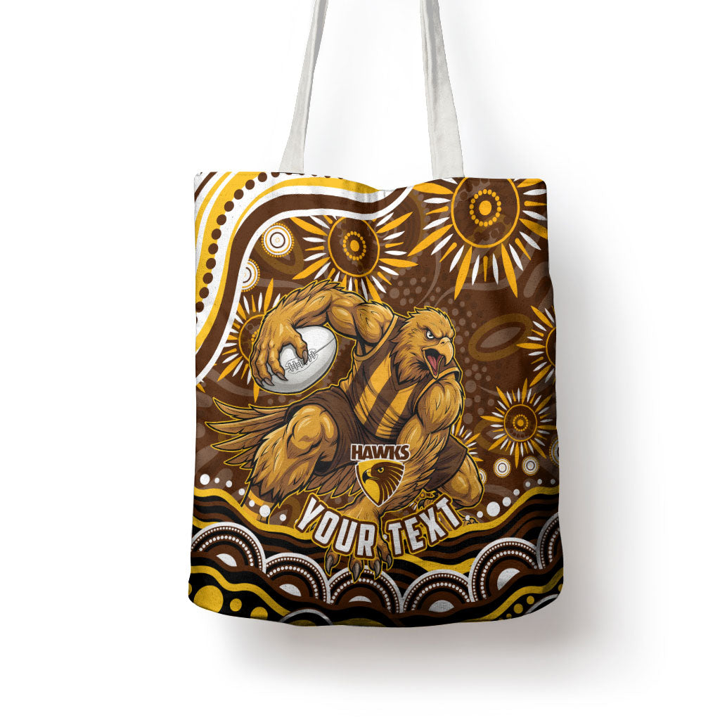 Personalized Hawthorn Hawks AFL Mascot Tote Bag Aboriginal Dot Art - Dreamtime Football Mascot