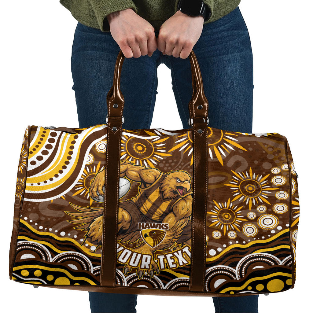 Personalized Hawthorn Hawks AFL Mascot Travel Bag Aboriginal Dot Art - Dreamtime Football Mascot