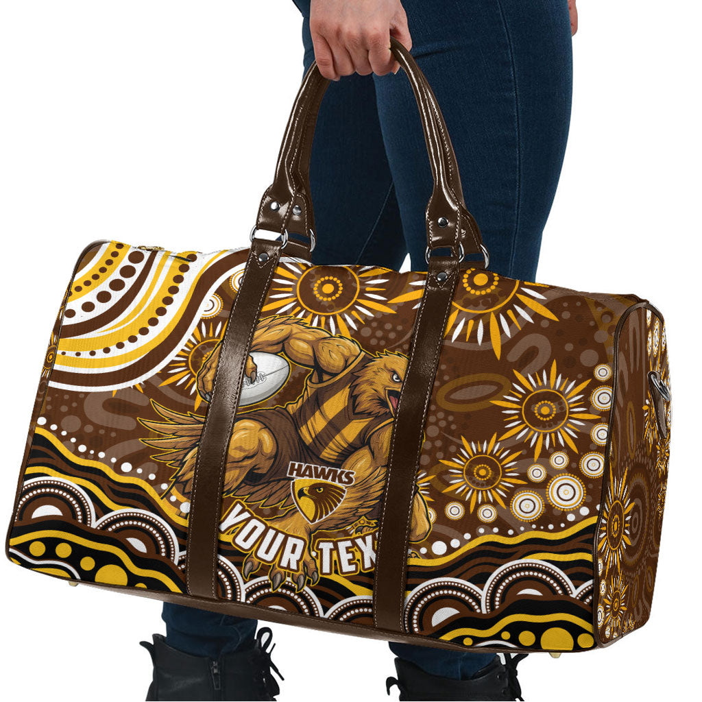 Personalized Hawthorn Hawks AFL Mascot Travel Bag Aboriginal Dot Art - Dreamtime Football Mascot