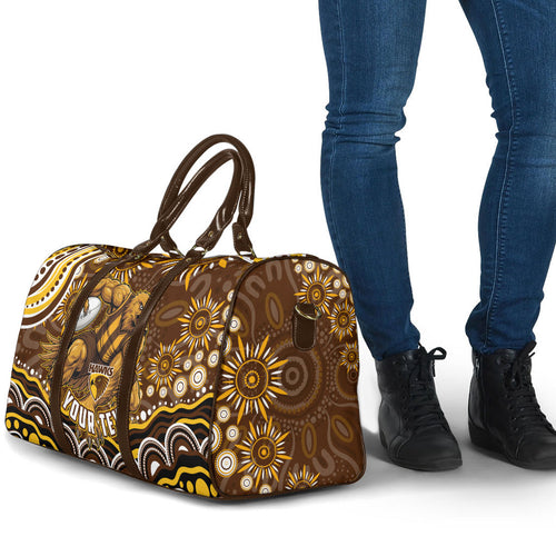 Personalized Hawthorn Hawks AFL Mascot Travel Bag Aboriginal Dot Art - Dreamtime Football Mascot