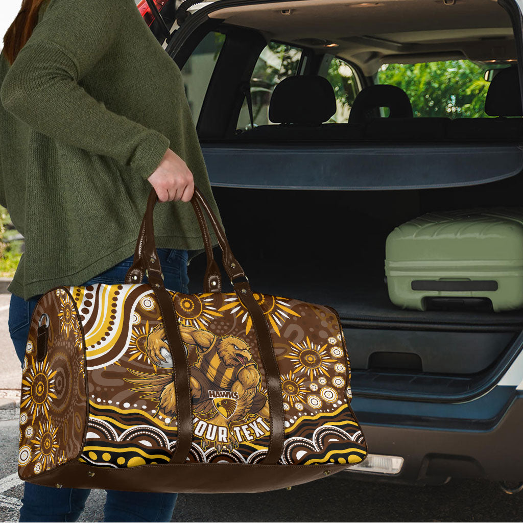 Personalized Hawthorn Hawks AFL Mascot Travel Bag Aboriginal Dot Art - Dreamtime Football Mascot
