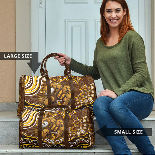 Personalized Hawthorn Hawks AFL Mascot Travel Bag Aboriginal Dot Art - Dreamtime Football Mascot