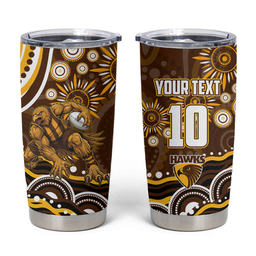Personalized Hawthorn Hawks AFL Mascot Tumbler Cup Aboriginal Dot Art - Dreamtime Football Mascot